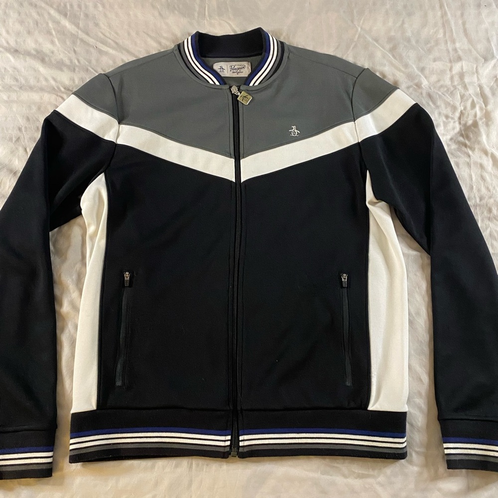 Original Penguin Men's Track Jacket, Size M, White/Grey/Black